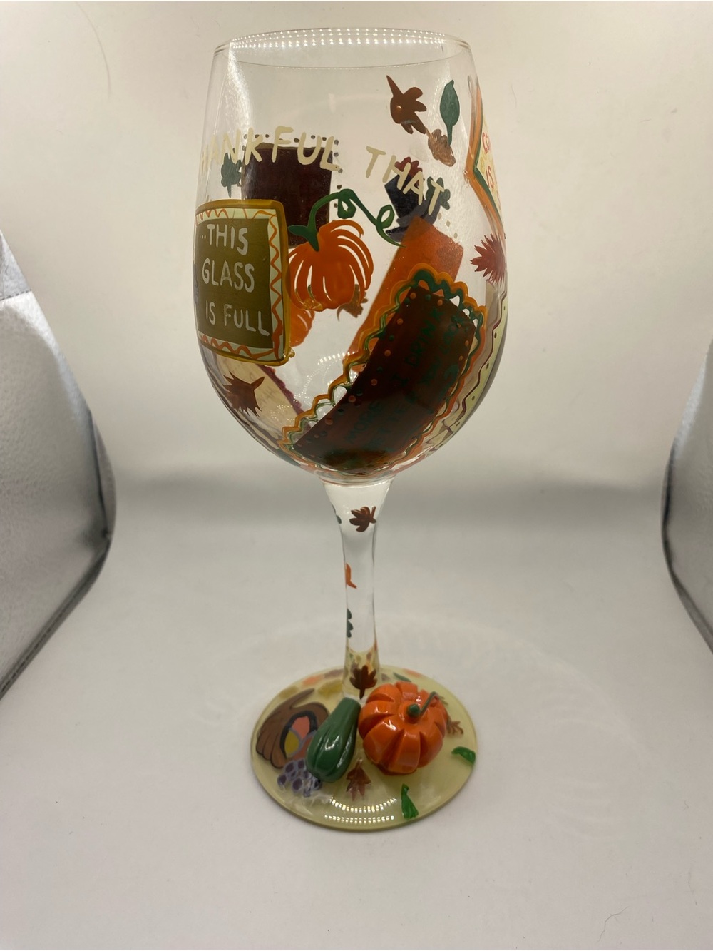 Lolita “Thankful” Hand-Painted Autumn Pumpkin Wine Glass - Seasonal Home Art
